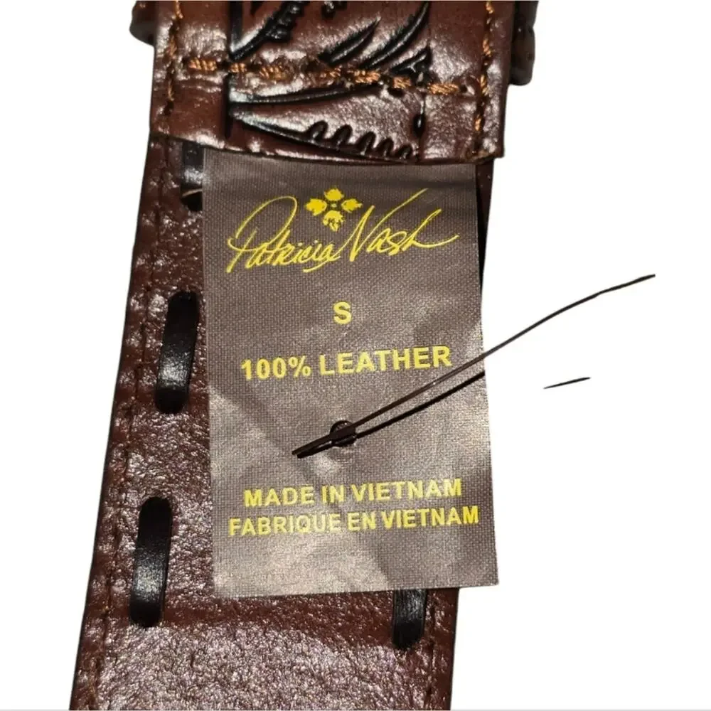 Patricia Nash Amelia Tan‎ Tooled Leather Whipstitch Western Belt Small NWT